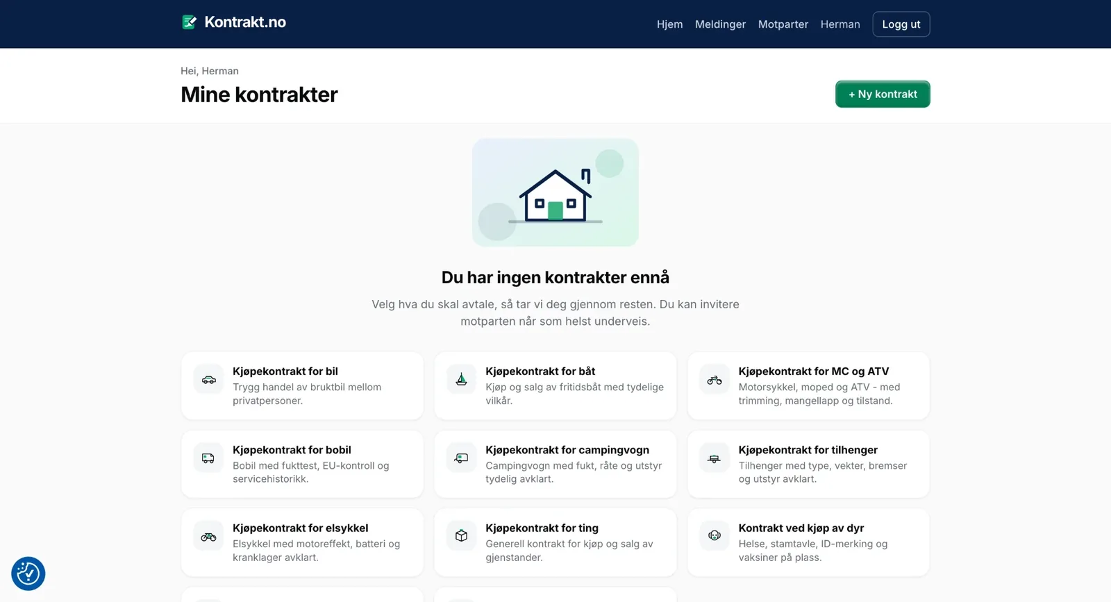 My contracts in Kontrakt.no, with templates for cars, boats, motorcycles and more