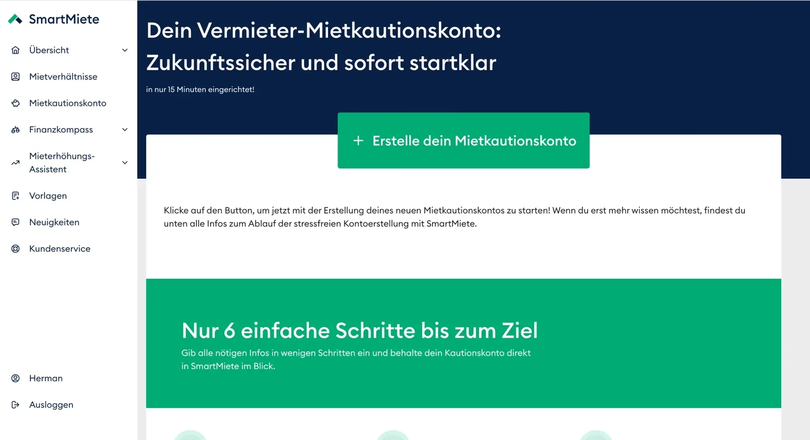 Setting up a deposit account in SmartMiete