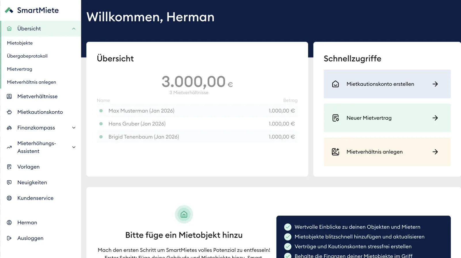 The SmartMiete landlord overview